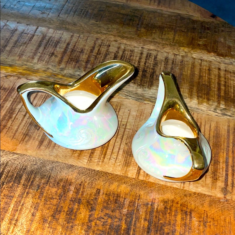 Vtg hand decorated “Pearl” 22 k gold luster ware. Made in USA by Pearl China&Co.